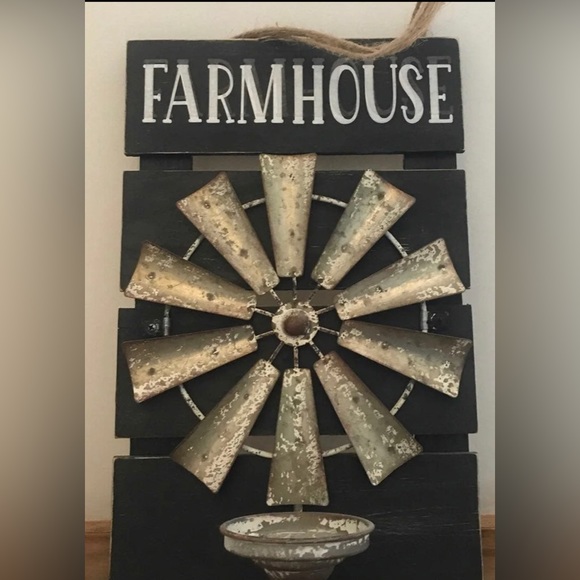 Farmhouse Windmill Candle Holder Wall Art Handmade Metal Holder - Picture 2 of 6